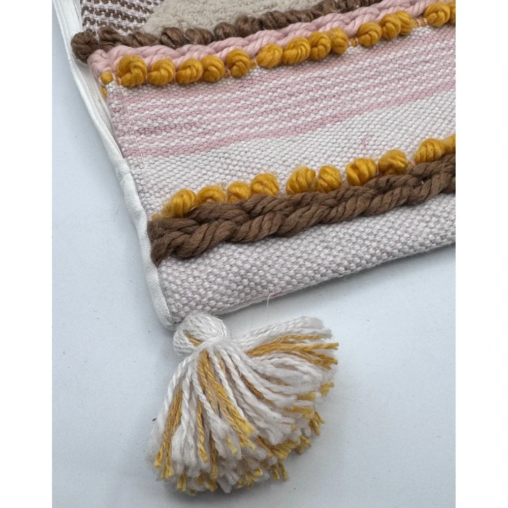 Lot 4 Boho Textured Pillowcase Cover 18x18 Woven Tufted Tassels